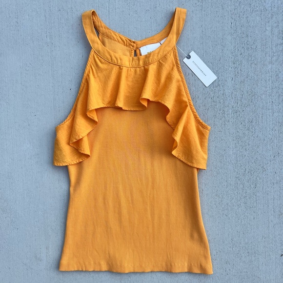 Anthropologie Maeve Ruffled Rib Halter Tank in Mango size Extra Small - NWT - Picture 7 of 16